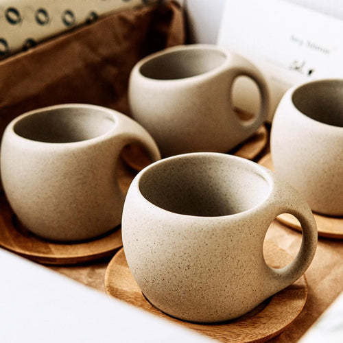 Ceramic Coffee Mug with Wooden Saucer